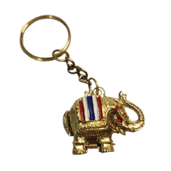 Vintage 90's Gold Tone Elephant Locket Key Ring - Picture 1 of 4